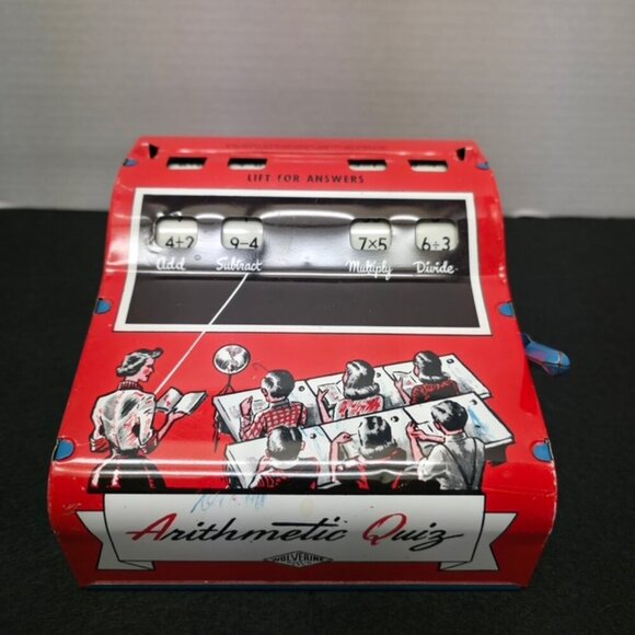 1950s Vintage Wolverine Arithmetic‎ Quiz Tin Toy – Educational Math Game – Fair - Picture 1 of 6